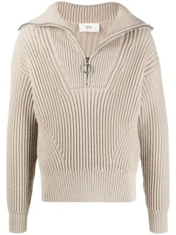 AMI Paris pull zippé en maille nervurée