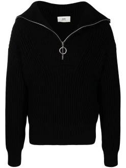 AMI Paris pull zippé en maille nervurée